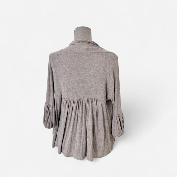 Elan Gray Cardigan Open draped flowy puffed balloon 3/4 sleeve - Picture 4 of 8